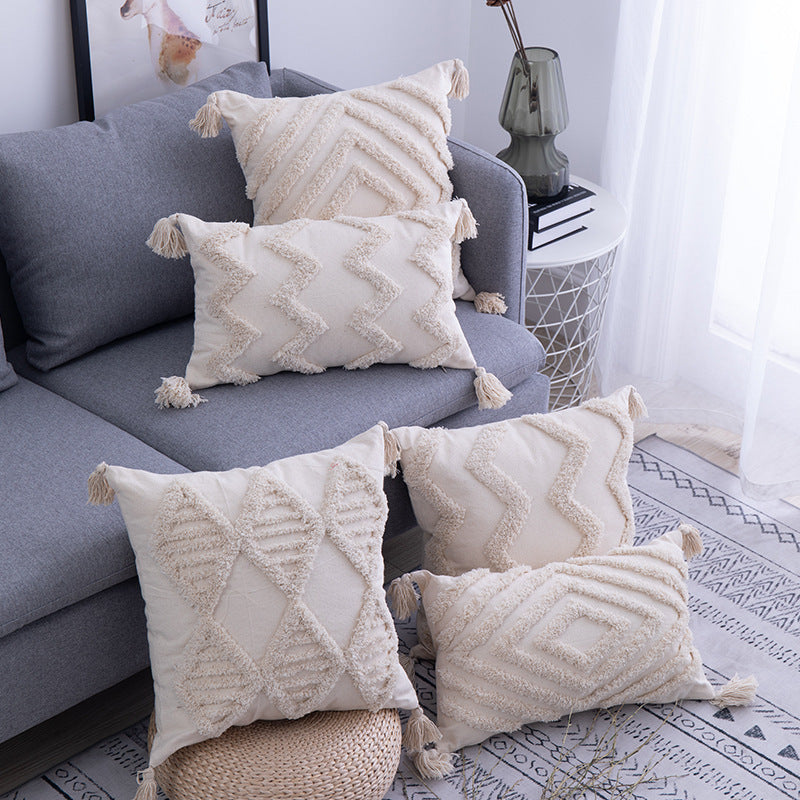 Housse de coussin à Pompons